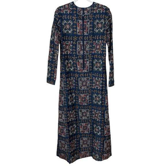 BCBG Maxazria Maxi Dress Womens Sz S Multicolor Embroidery Long Sleeve Blue Boho - Picture 2 of 7